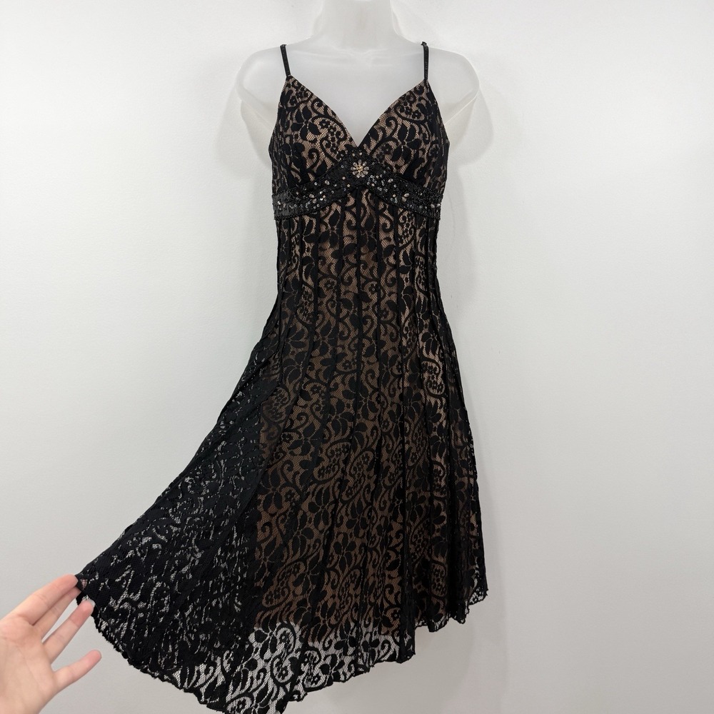 VTG Y2K Mixit Dress 6 Lace Whimsigoth Babydoll Beaded Dark Romantic Fairy Grunge